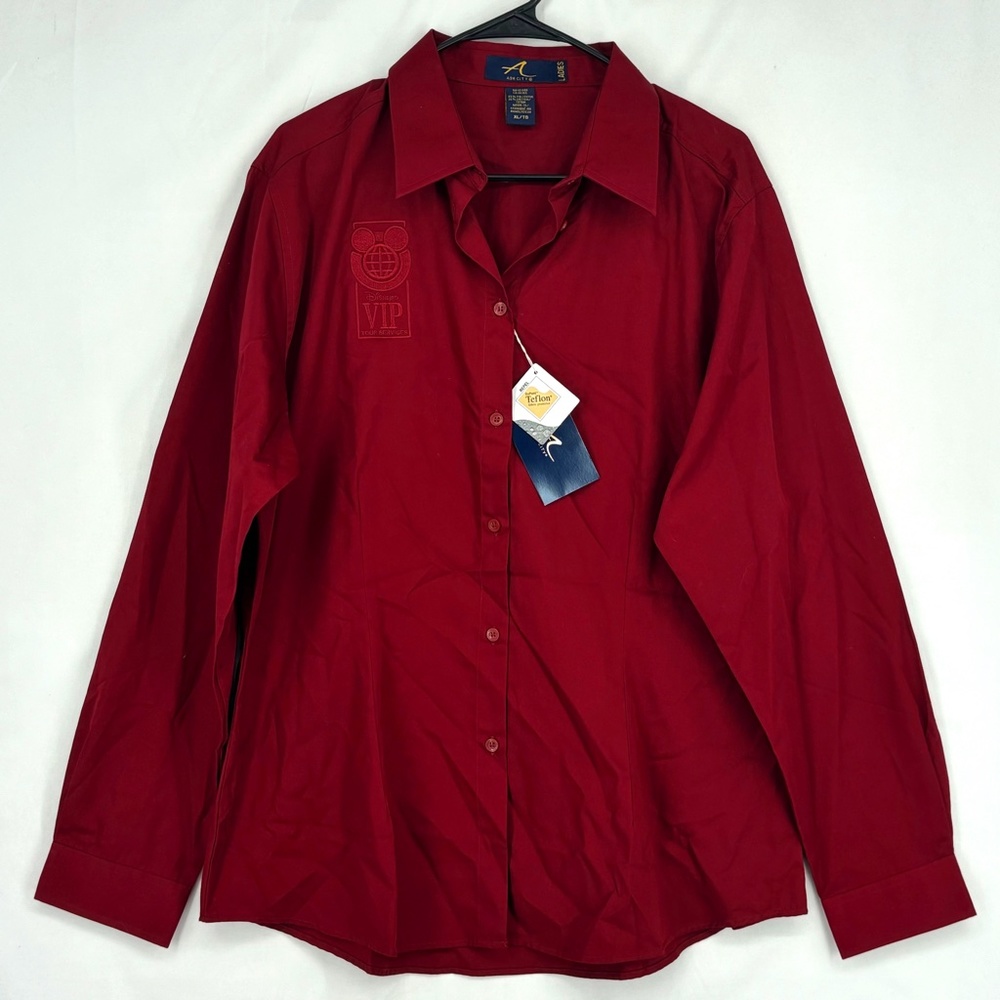 Ash City Womens Size XL Button Front Shirt Maroon Red Disney VIP Tour Services